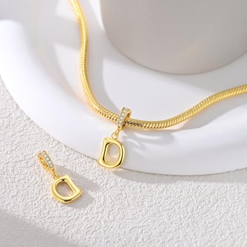 Hapour Gold Initial Letter Charms 925 Sterling Silver Alphabet Beads | 14K Gold Plated, A-Z Letter Charms, For Bracelets Necklace, Cubic Zirconia, DIY Dangle Pendant Beads, For Women Mom - color: Golden initial letter D