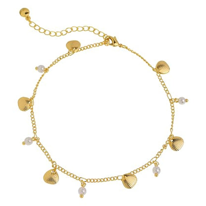 Sonateomber Gold Waterproof Ankle Bracelets for Women, Dainty Cute Adjustable Foot Non tarnish Anklets Summer Beach Jewelry Gifts - color: Shell