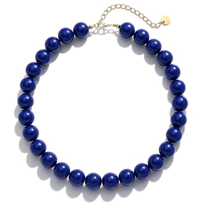Chunky Beaded Necklace for Women 16mm Round Bead Resin Modern Statement Necklace Jewelry Accessories - color: blue
