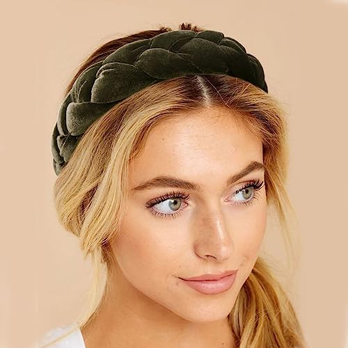 DRESHOW Braided Headbands for Women Velvet Hair Hoop Elastic Criss Cross Hair Bands Accessories - color: 01 Pack Velvet Braided: Army Green