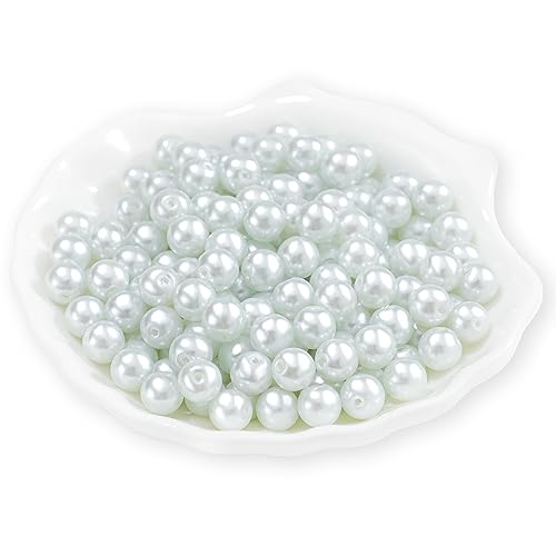 200Pcs Glass Pearl Beads Faux Pearls Round Czech Tiny Satin Luster Spacer Loose Beads Bulk with Holes Handcrafted for DIY Bracelets Jewelry Making Crafts Supplies (4MM, White)