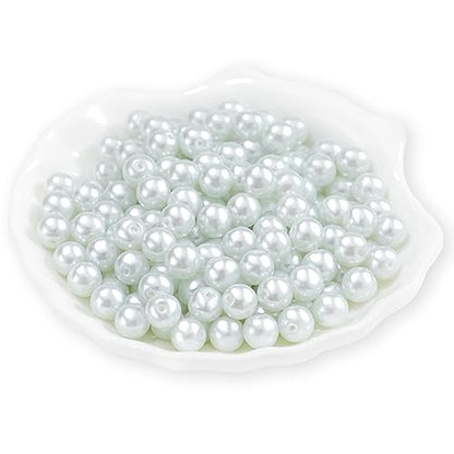 200Pcs Glass Pearl Beads Faux Pearls Round Czech Tiny Satin Luster Spacer Loose Beads Bulk with Holes Handcrafted for DIY Bracelets Jewelry Making Crafts Supplies (4MM, White)