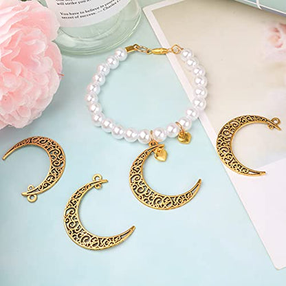 40pcs Antique Golden Hollow Moon Charms Alloy Luna Crescent Symbol Filigree Pendants Jewelry Making Findings for DIY Bracelets Necklace Earring Crafts Supplies - color: Gold