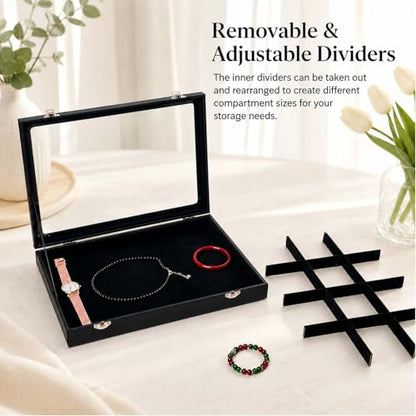 Black 12 Grid Jewelry Organizer Display Box with Transparent lid Bracelets Display Case Bracelet Box with Clasp Bangle Organizer Drawer Insert Bangle Brooch,Gift for Women Girls(12 Grid) - color: 12 Grid