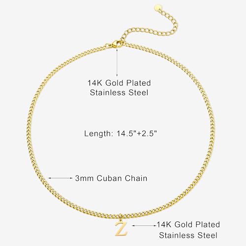 Gold Initial Necklace for Women, 3mm Cuban Link Letter Necklace, 14.5"+2.5" Adjustable Choker, Gold Plated A-Z Alphabet Pendant Necklace, Personalized Jewelry Gift for Her - style: Z