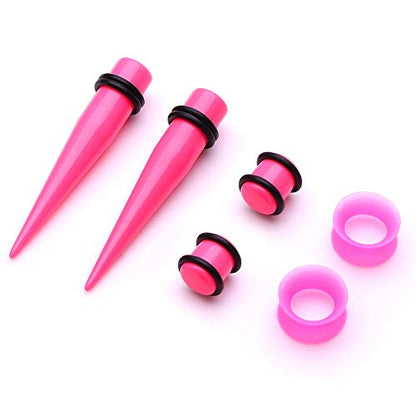 JieyueJewelry 50/54 Pcs Ear Stretching Kit 14G-00G | Acrylic Tapers & Plugs with Silicone Tunnels, Ear Gauges Expander Set Body Piercing Jewelry for Women and Men - color: Pink