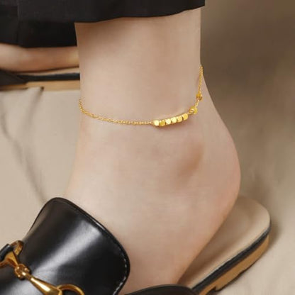 Dainty Gold Anklets for Women Stainless Steel Simple Ankle Bracelets Summer Beach Foot Chain Jewelry Gift - color: Cubes