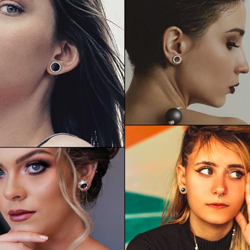 6PCS Stainless Steel Ear Tunnels Kit Double Flare Saddle Ear Expanders Earring Tunnels Gauges Ear Plugs Ear Stretching Set CZ Piercing Jewelry for Women Men 2G-5/8” - color: Style-B, size: 9/16"(14mm)