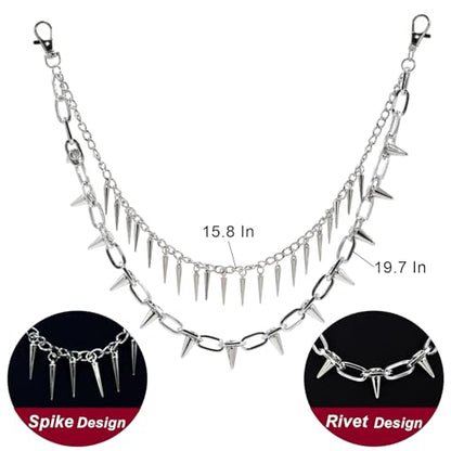 Hip Hop Punk Pants Chain Wallet Chain, Unisex Rivet Spike Jeans Pocket Chain Goth Belt Chain for Women Men Biker Rocker Pants Accessories - color: 【Chain-02】Rivet Spike（Silver）