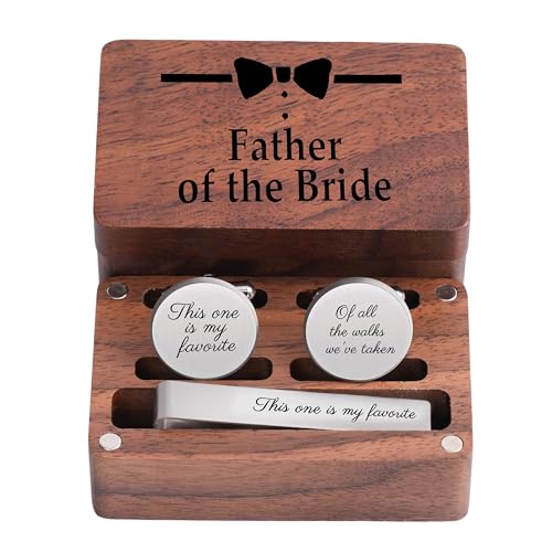 Father of the Bride Gift Set, Wooden Box with Cufflinks and Tie Clip, Bow Tie Design, Wedding Keepsake - color: C3