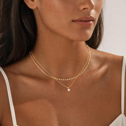 Layered Choker Necklace for Women Stackable Chain Dainty Zircon Pendant Set | 2PCS, Silver/14K Gold Plated, Box/Ball/Rope/Lip chain, Layering Diamond Cut CZ Pendant, Dainty Thin Chain, Trendy Prom Gift - color: Gold, style: Style 04