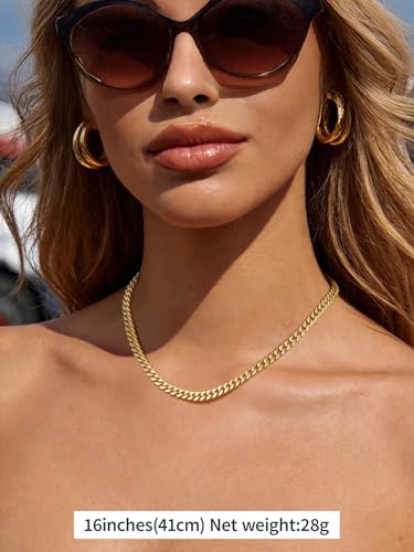 FindChic Cuban Link Chain Necklace for Women Men, Silver/Gold Plated Stainless Steel Solid Miami Curb Chain Hip Hop Punk Statement Jewelry, 5/12/14mm Width, 16/18/20 Inch Length, with Gift Box - color: 02. 5mm-Gold, size: 16inches