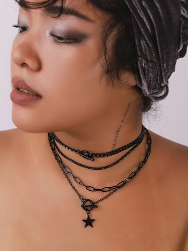 Sacina Goth Layered Star Choker Necklace, Gothic Punk Grunge Emo Necklace, Christmas Jewelry Gift for Women - color: Black