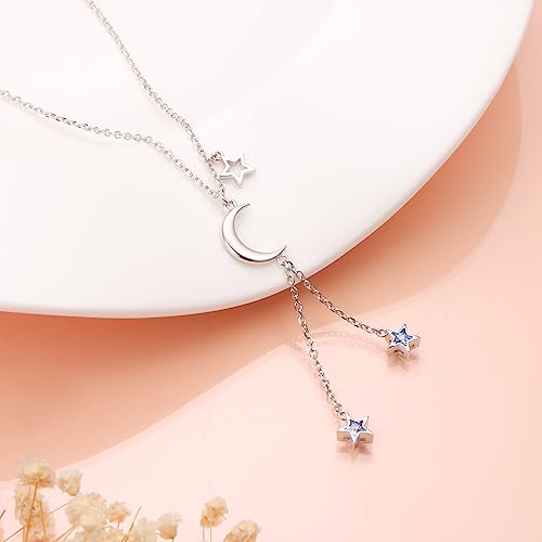 Ladytree 925 Sterling Silver Jewelry Crescent Moon and Star Pendant Necklace - style: Three Stars 3