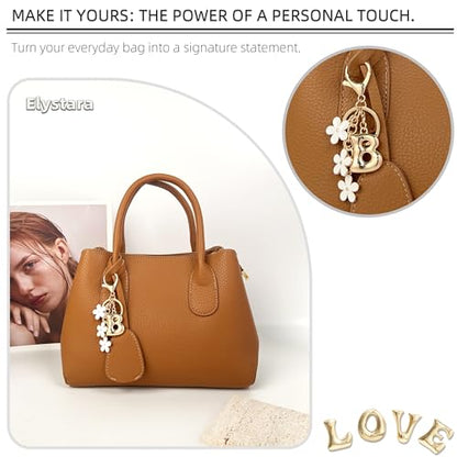 Floral Series Initial Bag Charm, Cute Flower & Bubble Letter Purse Charms, Keychain Accessories Gift for Women - color: White Flower, style: B