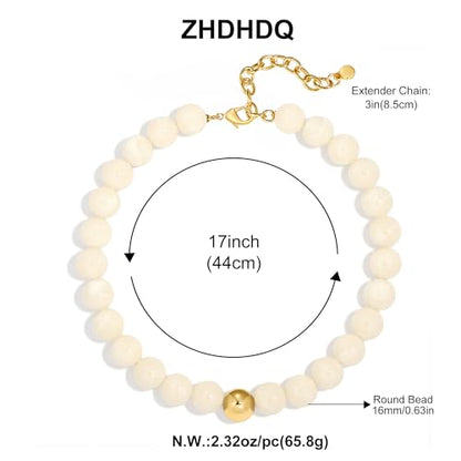 Multicolor Chunky Beaded Necklace, Statement Colorful Round Ball Beads Choker Necklace with Gold-Tone Adjustable Chain, Fashion Bold Neck Jewelry for Women - color: 16mm-Beige-2