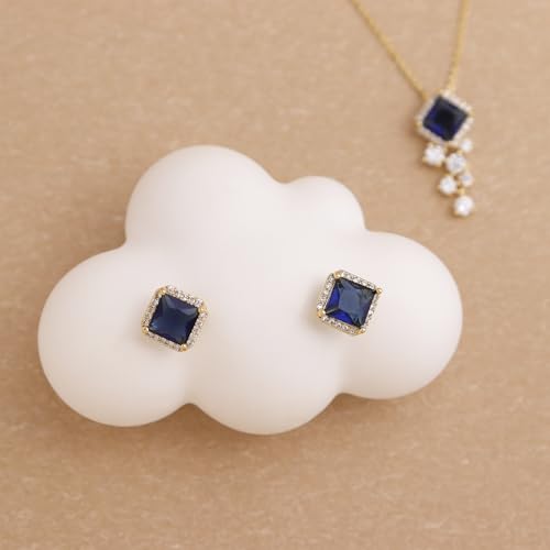 Gold Silver Stud Earrings Pendent Necklace Sets for Women, Dainty Rhinestone Crystal Necklace Earing Jewelry Set Wedding Accessories Fashion Holiday Gift - color: blue Navy rhinestone