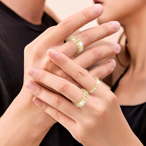 Kucheed 3PCS Rhinestone Stretch Ring, Fashion Crystal Stackable Finger Rings Set, Cute Toe Ring Body Jewelry, Silver Diamond Elastic Band Ring Accessories, Sparkly Thumb Pinky Ring for Women - color: Gold