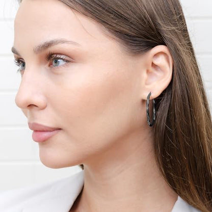 Hoops & Loops 925 Sterling Silver Twisted Hoop Earrings for Women - Hypoallergenic 14K Gold, Rose Gold, Black Flash Plated 2mm Thin Twist Design Round Click-Top Hoops, 15/20/25/30/35/40/50/60mm - color: 35mm (1.38 inch)
