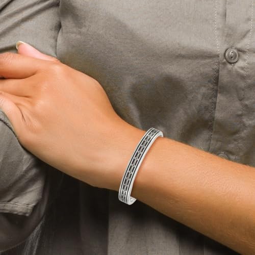 Cross Cuff Bangle in Black IP Stainless Steel with Carbon Fiber Inlay