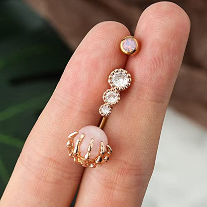CM Crareesi Mania Skull Hand Halloween Belly Button Rings Natural Stone Claw Piercing Navel Rings for Women - color: Rose Gold Claw