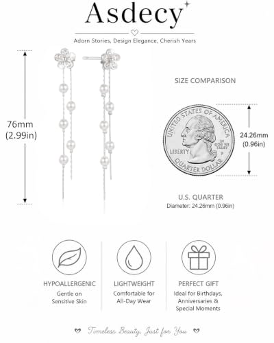 14K Gold Plated/Sterling Silver CZ Pearl Drop Dangle Earrings for Women - color: Silver-Flower Pearl