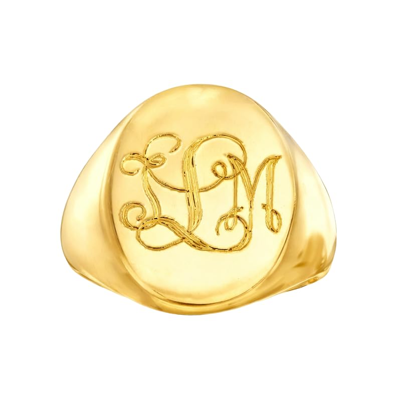 Personalized Classic Monogrammed Signet Initial Ring for Men 925 Silver/10K/14K/18K Gold Monogram Letters Statement Ring Birthday Christmas Gifts - color: Rose Gold