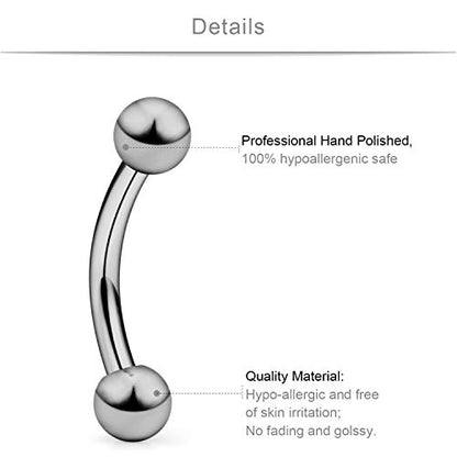 SCERRING 2-8PCS 16G G23 Titanium Curved Eyebrow Barbell Tragus Helix Ear Belly Lip Nipple Tongue Ring Body Piercing Jewelry 6-16mm - style: 2PCS - 8mm