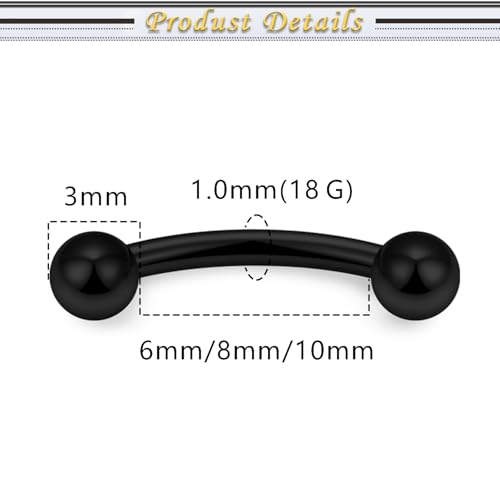 Internally Threaded Eyebrow Piercing Jewelry Surgical Steel Tiny Eyebrow Rings Vertical Labret Lip Jewelry Small Ear Rook Earring for Women Men 18g 16g 14g Plus Piercing Ball Grabber Tool - color: black, size: 18g,ball end