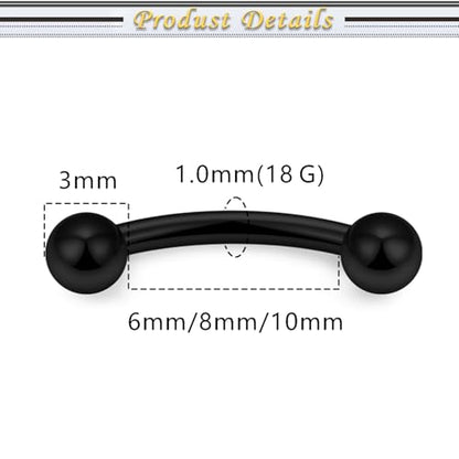 Internally Threaded Eyebrow Piercing Jewelry Surgical Steel Tiny Eyebrow Rings Vertical Labret Lip Jewelry Small Ear Rook Earring for Women Men 18g 16g 14g Plus Piercing Ball Grabber Tool - color: black, size: 18g,ball end