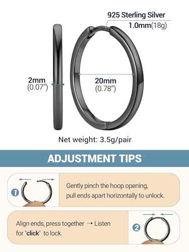 PROSTEEL Huggie Hoop Earrings For Women with 925 Sterling Silver Post | 8/10/12/14/16/18/20mm,14K Gold Plated/Black/Rose Gold/Silver Brass Lightweight Cubic Zirconia Cartilage Piercing Earring - color: 1. Black, size: 18mm