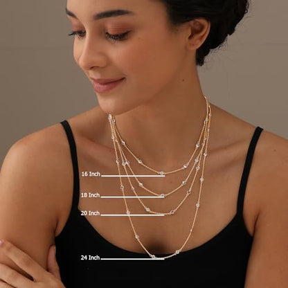 LeCalla 925 Sterling Silver CZ Station Necklace for Women | Italian Round Cubic Zirconia Station Chain Necklace (16, 18, 20, 24 Inches) - color: 14kt Gold Plated Silver, size: Length 20 Inches (Women's Matinee Length)