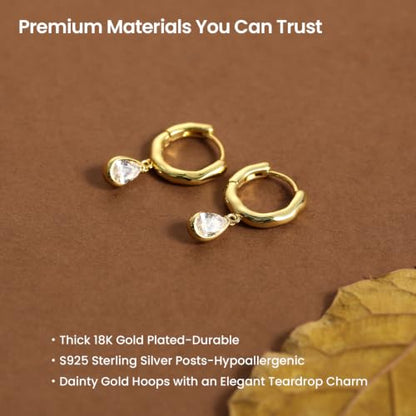 ARSIS Heart Charm Huggie Hoop Earrings for Women, Dainty 18K Gold Plated Heart Drop Hoops with CZ, Hypoallergenic, 925 Sterling Silver Posts, Tarnish-Free, Lightweight Jewelry Gift for Her - color: Teardrop Drop Earrings Gold