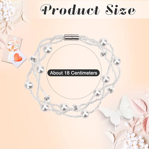 Coolrunner Ladies Faux Pearls Accent Off White Stretch Wrist Bracelet Jewelry (Pearl style3) - style: Style 3