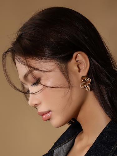Statement Earthy Flower Dangle Earrings for Women, Elegant Floral Jewelry - color: Brown