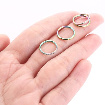 PEAKLINK 3pcs Double Nose Rings Double Nose Hoops 316L Surgical Steel Cartilage Earrings 20G/18G/16G Septum Rings Conch Piercing Helix Lip Rook Daith Tragus Pierxing Jewelry 6mm to 12mm - color: Rainbow