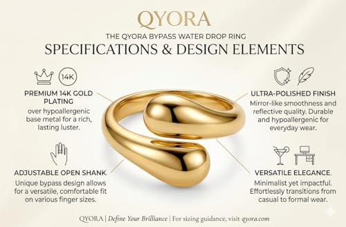 Adjustable Gold Teardrop Ring for Women - 18K Gold Plated Minimalist Open Wrap Water Drop Ring, Bold Chunky Statement Jewelry, Gift for Her
