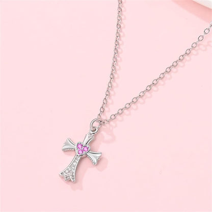 925 Sterling Silver Dainty Necklaces for Women Pendant Jewelry Gift for Her | Hypoallergenic Ocean Animal Love Cherry Blossom Jewelry, Ideal Valentine Birthday Christmas Graduation Gift for Wife Mom - color: Pink Heart Cross
