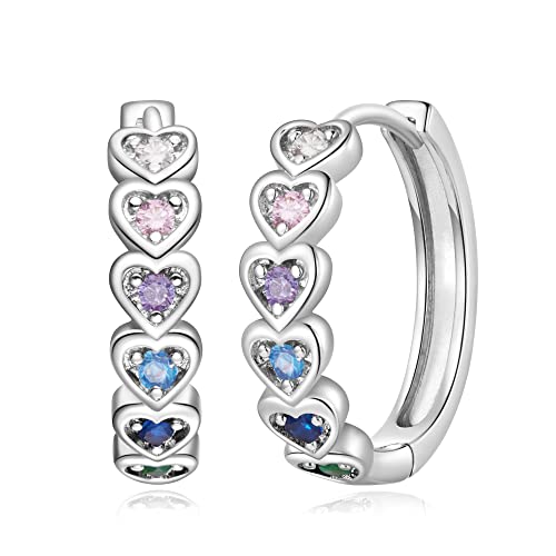 20mm Heart Earring Hoop for Women 925 Sterling Silver Post Multicolor CZ - color: White gold