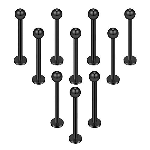 16G 316L Stainless Steel 3mm Ball Labret Monroe Lip Ring Tragus Helix Cartilage Earring Stud Barbell Bar Length 6mm 8mm 10mm 12mm Body Piercing Jewelry - color: Black, size: 12MM
