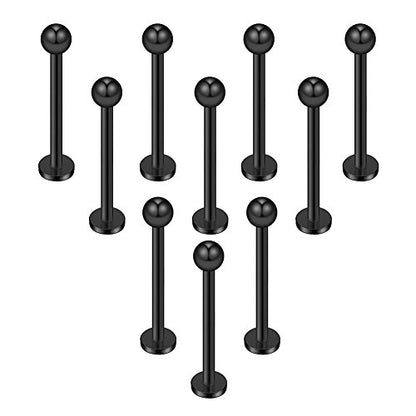 16G 316L Stainless Steel 3mm Ball Labret Monroe Lip Ring Tragus Helix Cartilage Earring Stud Barbell Bar Length 6mm 8mm 10mm 12mm Body Piercing Jewelry - color: Black, size: 12MM
