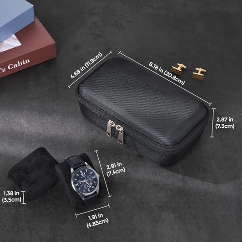 ProCase 3-Slot Travel Watch Case for Men, Hard Shell Storage Box -Black | Travel Watch Box for Watch Bracelet Accessories, Zippered Organizer Bag Fathers Day Gift for Dad - size: 3 Slots