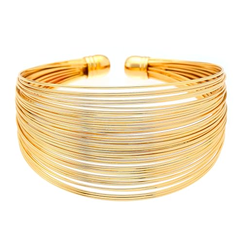 Layered Wire Open Cuff Bracelets for Women Chunky Gold Stacking Statement Bracelets Geometric Lines Minimalist Bangle Trendy Party Wrist Jewelry Gifts - color: Gold
