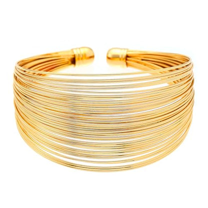 Layered Wire Open Cuff Bracelets for Women Chunky Gold Stacking Statement Bracelets Geometric Lines Minimalist Bangle Trendy Party Wrist Jewelry Gifts - color: Gold
