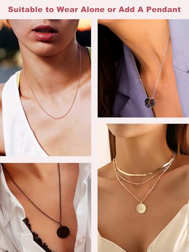 FOCALOOK Womens Chain Necklace, 1/1.4/2mm Thin Cable Link Necklace Chain | Hypoallergenic 316L Stainless Steel, Non Tarnish, Sturdy Chain for Pendants, 14K Gold Plated/Silver/Rose Gold/Black, 14-30" - color: 2mm Silver, size: 14 Inch