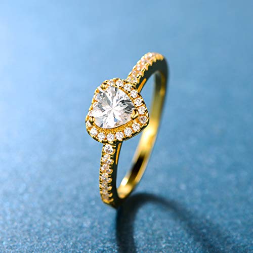MDFUN Luxurious 18k Gold Plated Cubic Zirconia Wedding Engagement Rings Eternity Bridal Band Halo Rings - color: C-gold plated