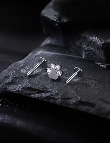 16G Astm F136 Titanium Internal Thread Flat Back Earrings Nose Studs Tragus Forward Helix Conch Cartilage Lobe Earrings Stud Medusa Labret Monroe Lip Ring Piercing Jewelry For Women Men - size: 16G--Style F
