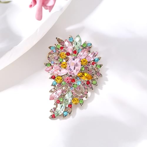 EVER FAITH Women's Austrian Crystal Wedding Flower Leaf Bouquet Brooch - color: Multicolor
