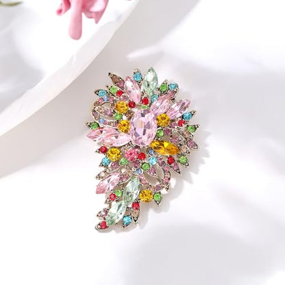 EVER FAITH Women's Austrian Crystal Wedding Flower Leaf Bouquet Brooch - color: Multicolor