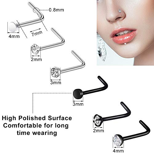 27-60 Pcs Nose Rings for Women Nose Piercing Jewelry Silver Nose Rings Studs 20G Surgical Nose Rings Hoops Nose Rings L Shaped Studs Screw Stainless Steel Nose Piercings for Women Men - color: Mixcolor E